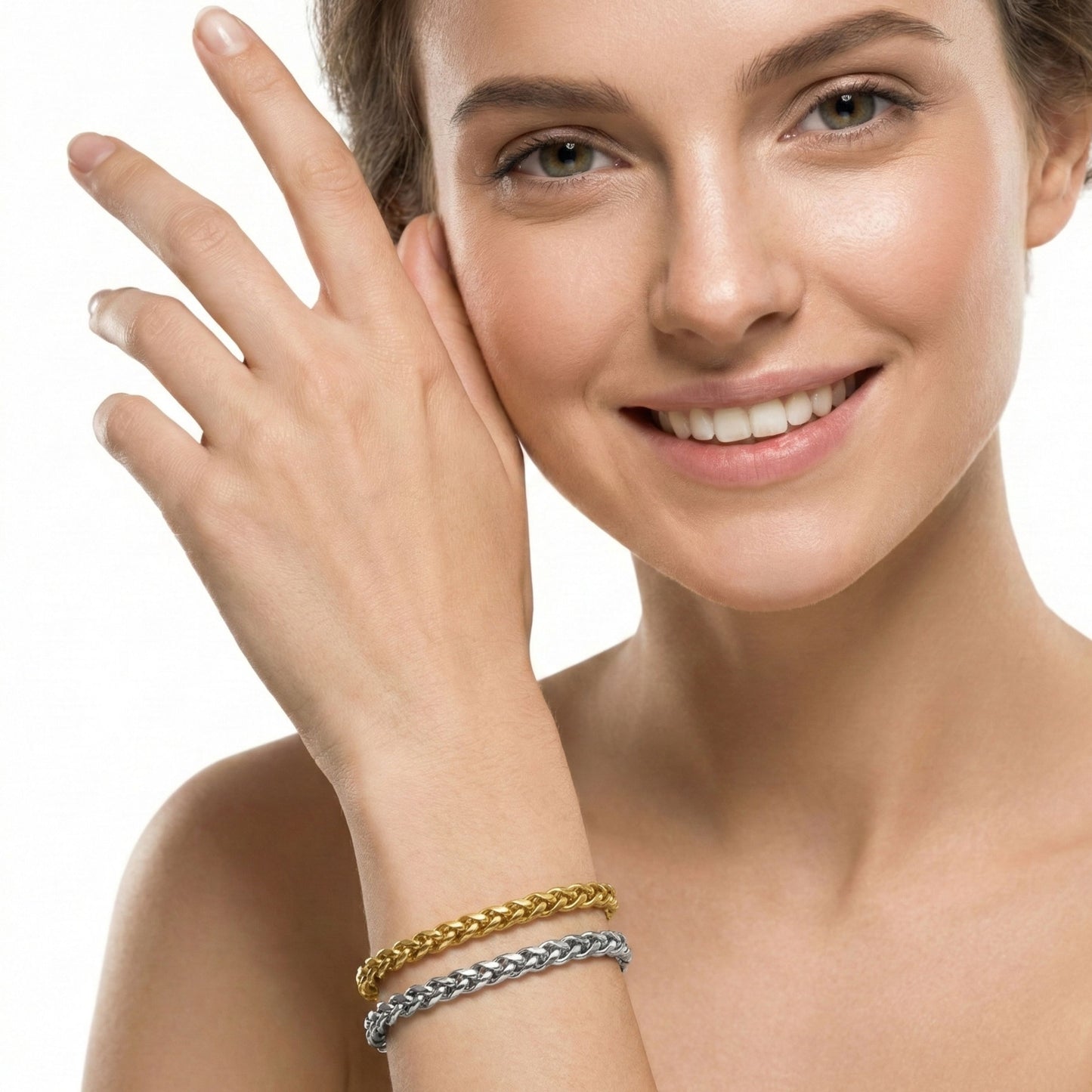 Premium Wheat Chain Bracelet Set – Duo Gold & Silver Finish