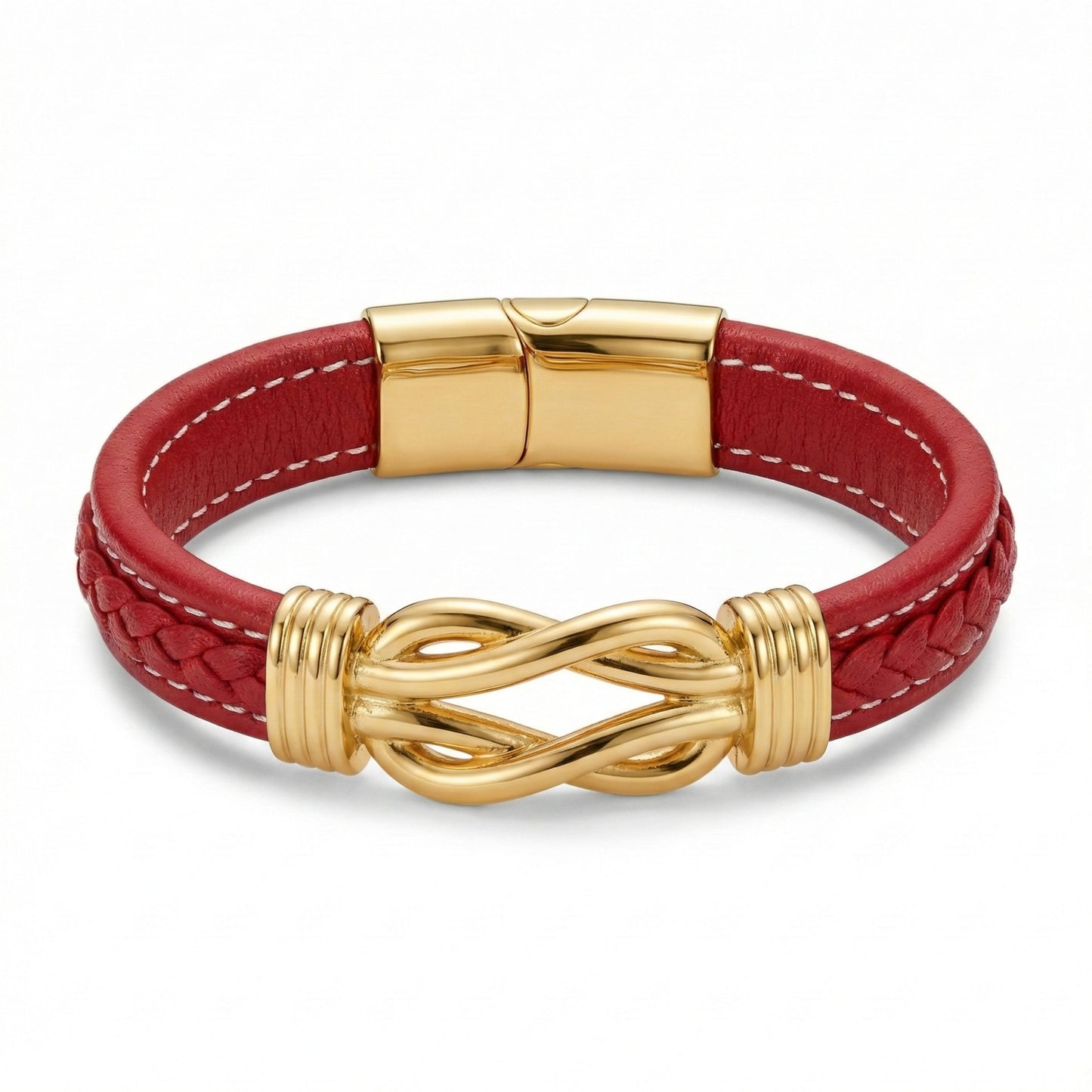 Luxury Braided Leather Bracelet with Gold-Plated Infinity Knot Clasp