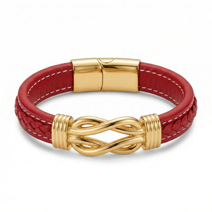 Luxury Braided Leather Bracelet with Gold-Plated Infinity Knot Clasp