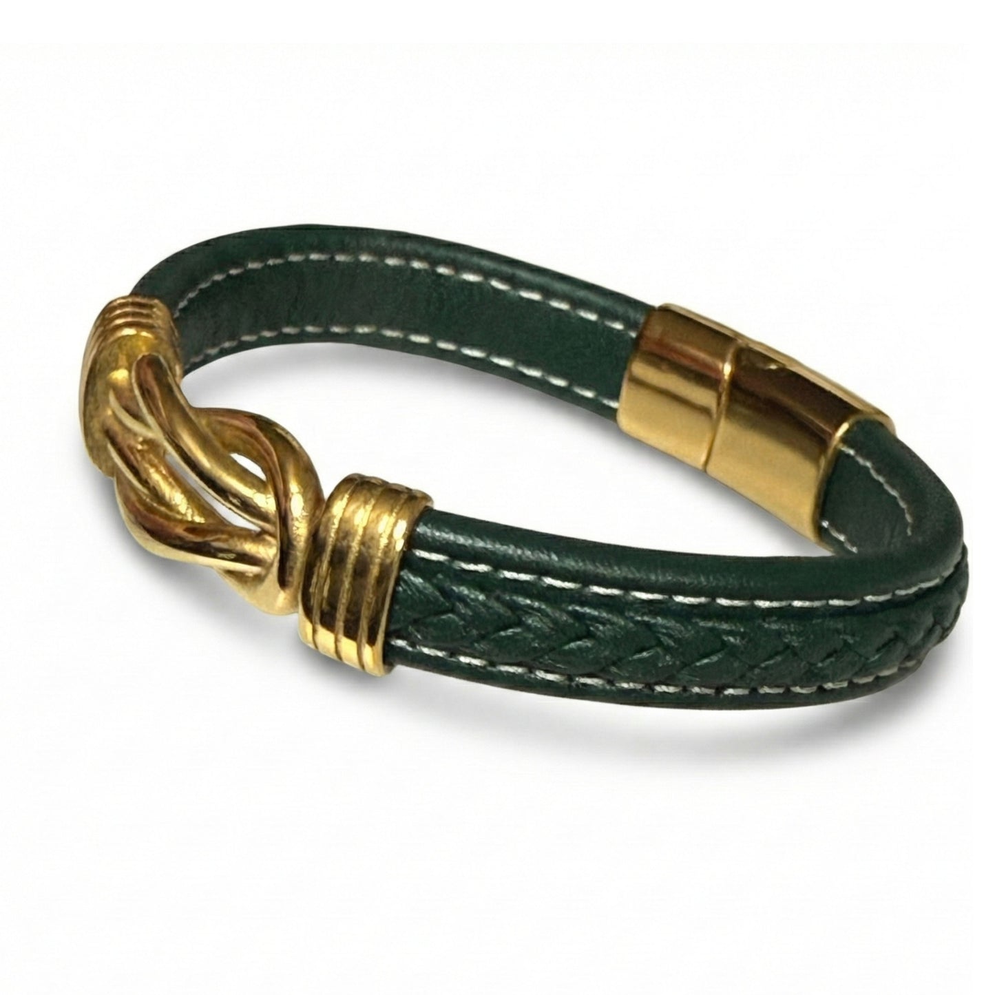 Luxury Braided Leather Bracelet with Gold-Plated Infinity Knot Clasp