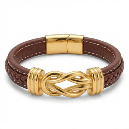 Luxury Braided Leather Bracelet with Gold-Plated Infinity Knot Clasp