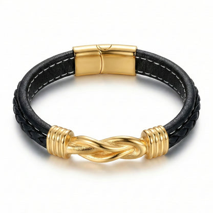 Luxury Braided Leather Bracelet with Gold-Plated Infinity Knot Clasp
