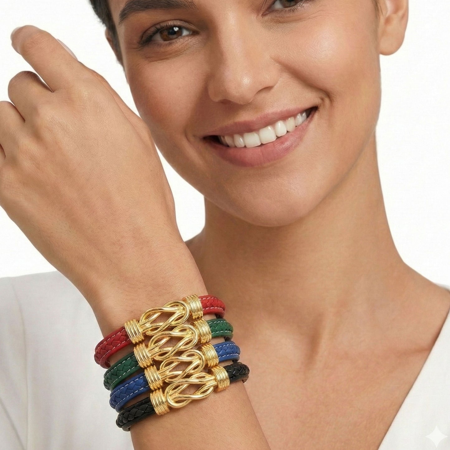Luxury Braided Leather Bracelet with Gold-Plated Infinity Knot Clasp