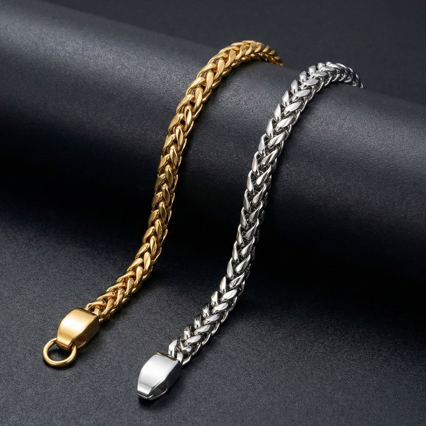 Premium Wheat Chain Bracelet Set – Duo Gold & Silver Finish