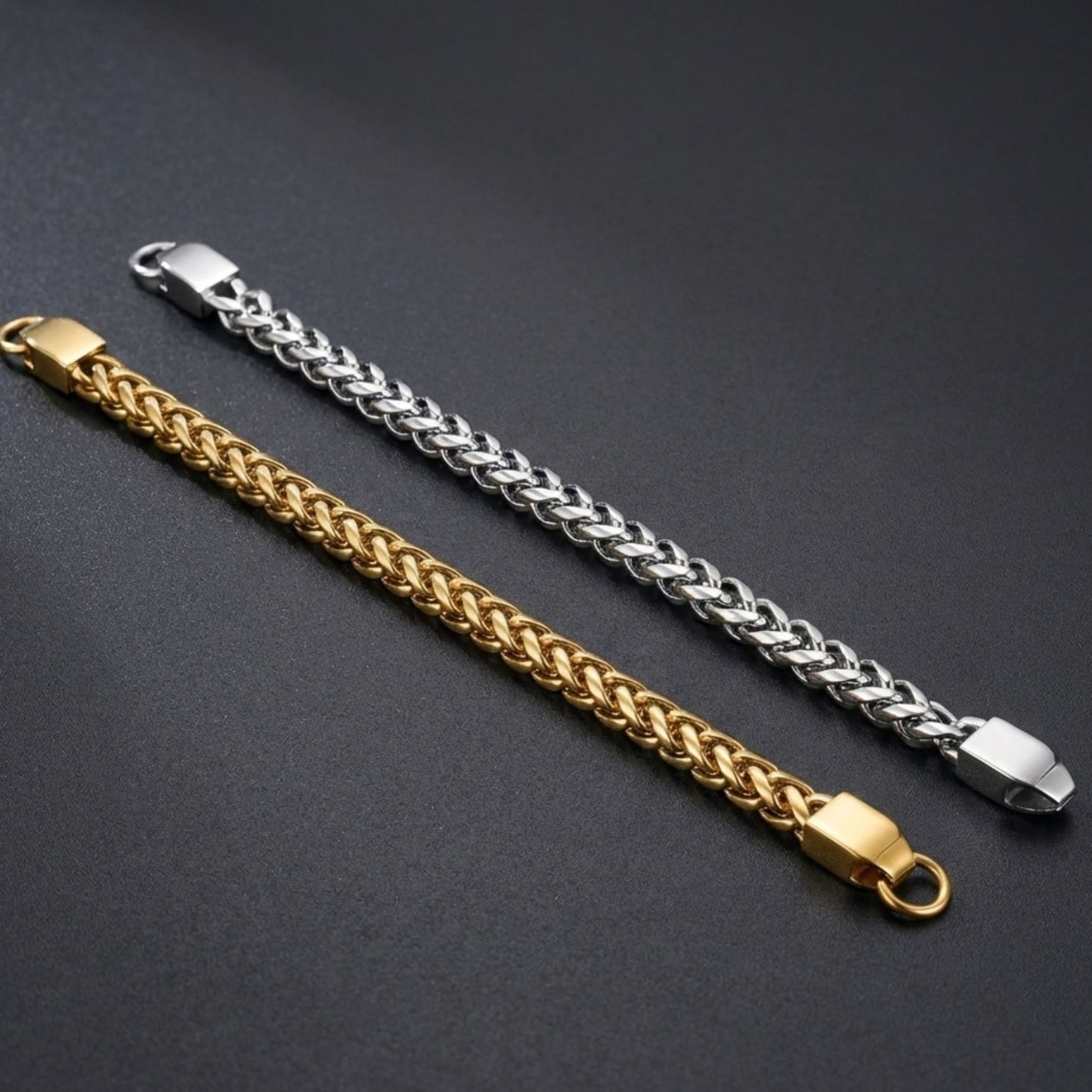 Premium Wheat Chain Bracelet Set – Duo Gold & Silver Finish