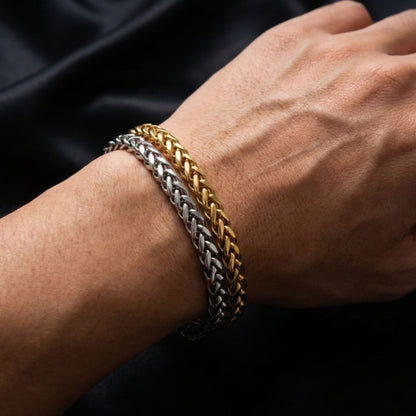 Premium Wheat Chain Bracelet Set – Duo Gold & Silver Finish