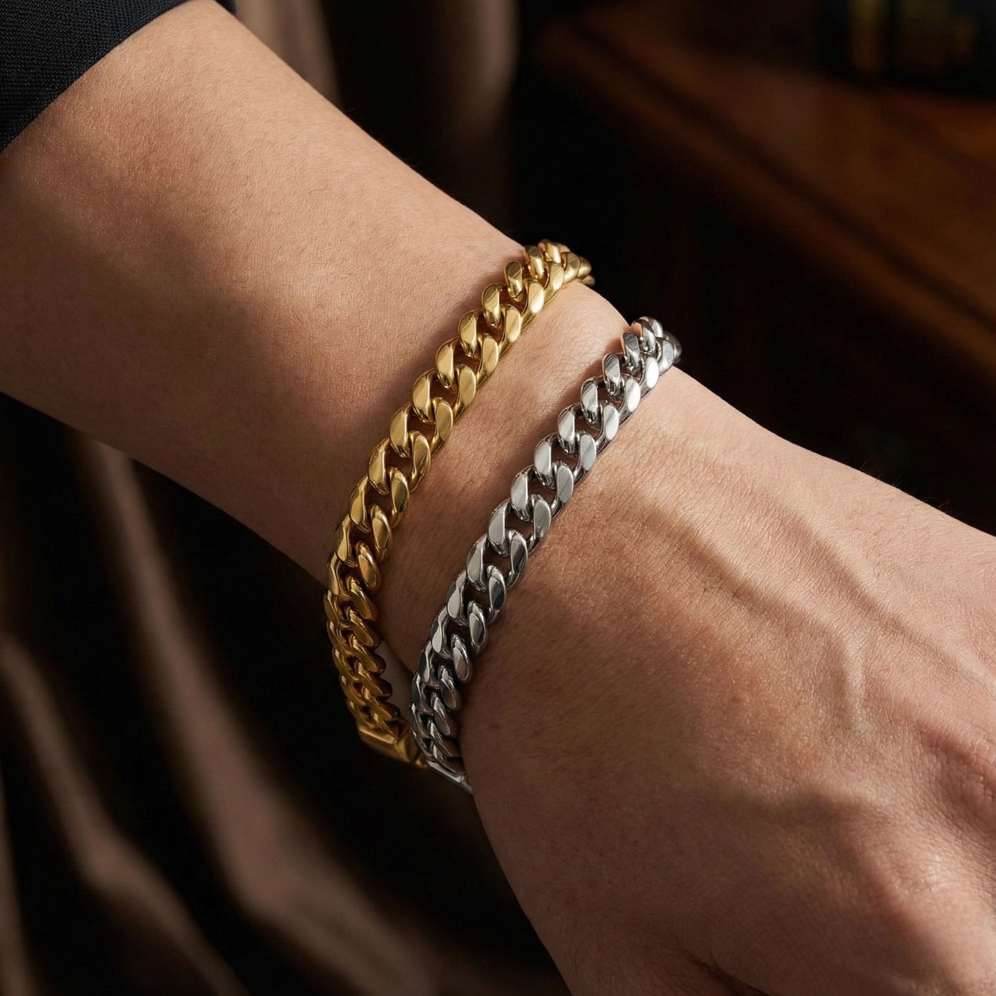 Classic Cuban Curb Bracelet - Gold & Silver Set