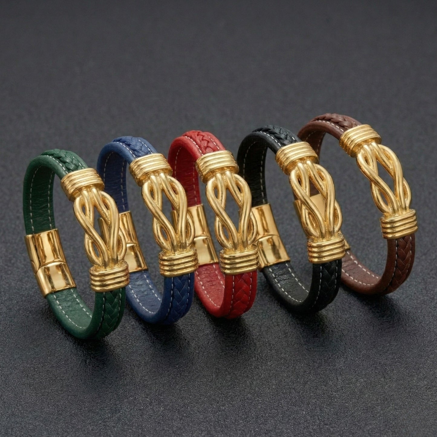Luxury Braided Leather Bracelet with Gold-Plated Infinity Knot Clasp