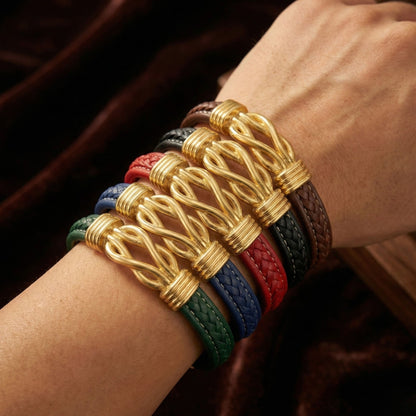 Luxury Braided Leather Bracelet with Gold-Plated Infinity Knot Clasp